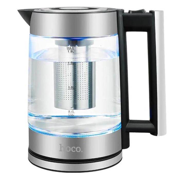 Hoco - Hoco Elektrisk Vattenkokare 1.8L Glas Rostfritt Stål - Silver