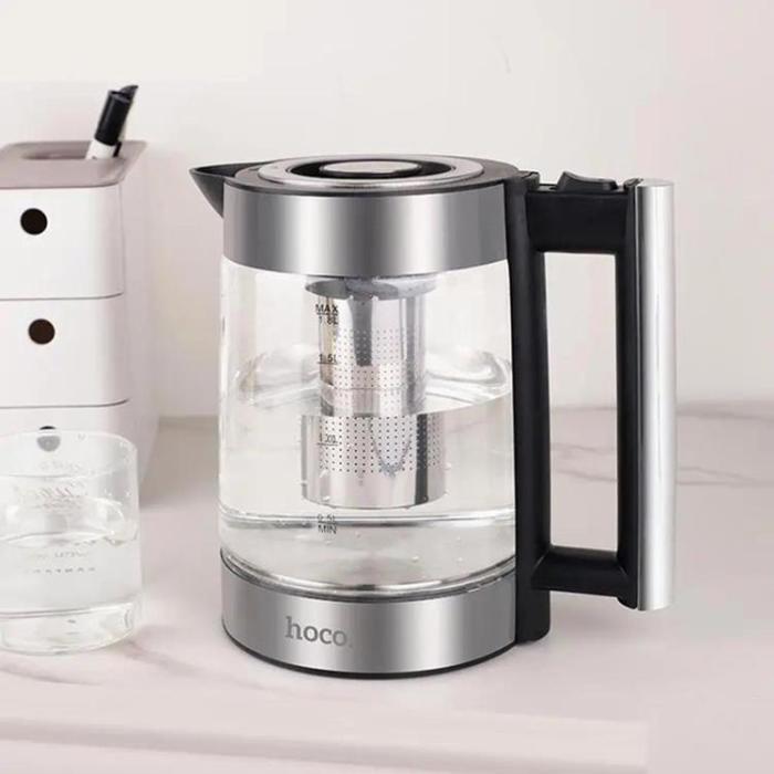 Hoco - Hoco Elektrisk Vattenkokare 1.8L Glas Rostfritt Stål - Silver