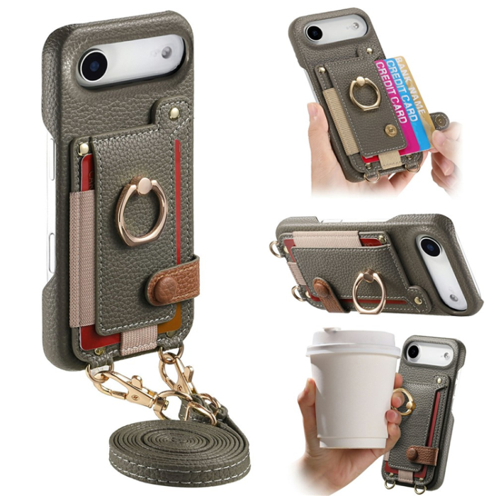 A-One Brand - iPhone Air Mobilskal med Korthållare Ring Kickstand - Grå