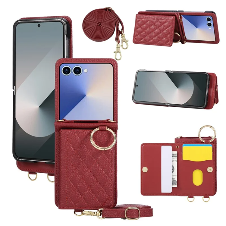 Galaxy Z Flip 7 5G Mobilskal Korthållare Kickstand Rhombus - Röd | 2353 | AlltMobil