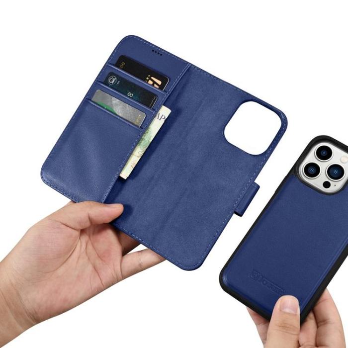 ICARER - iCarer iPhone 14 Pro Max Plånboksfodral 2in1 Anti-RFID Äkta Läder - Blå