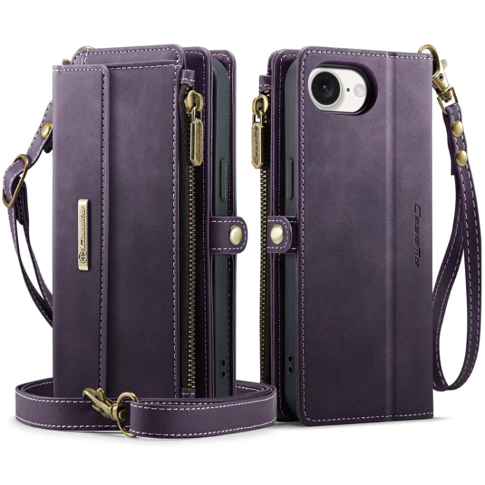 Caseme - Caseme iPhone 16e Plånboksfodral RFID Blocking Zipper - Lila