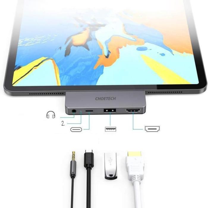 UTGATT1 - Choetech 4in1 USB HUB För Apple iPad Pro USB-C 60W PD - Svart