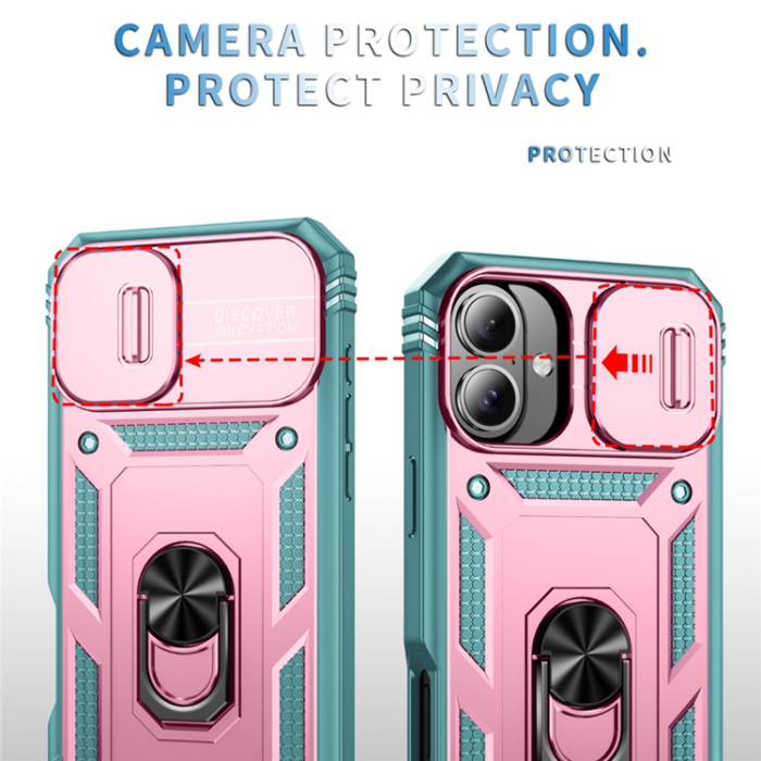 A-One Brand - iPhone 17 Mobilskal Slide Camshield Kickstand - Rosa/Grön