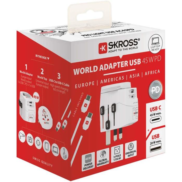 SKROSS - SKROSS World Adapter USB-A/USB-C 45W - Vit