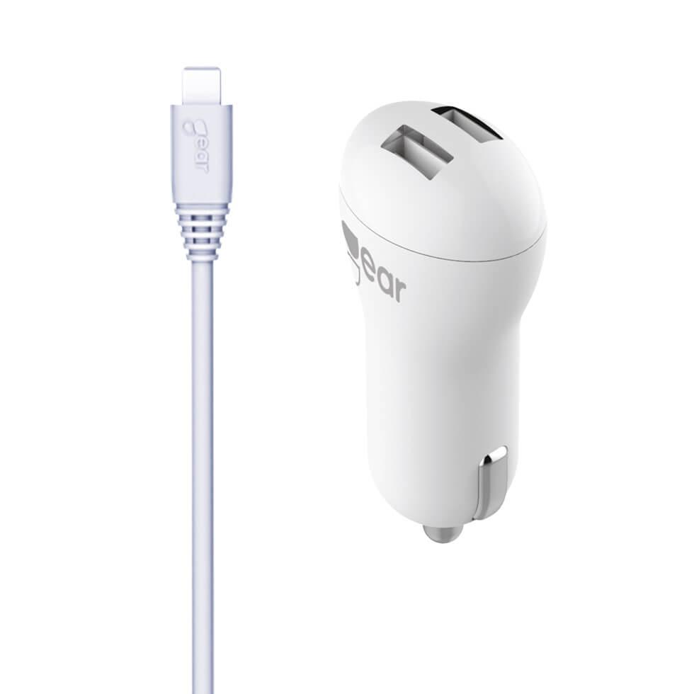GEAR Laddare 12-24V 2xUSB 2.4A Vit MicroUSB Kabel Rund 1m | 3541 | AlltMobil