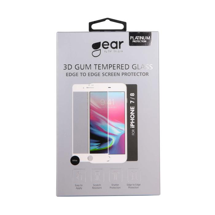 UTGATT1 - GEAR Härdat Glas 3D Gum Full Cover Vit iPhone 6/7/8/SE Incl. Monteringsram