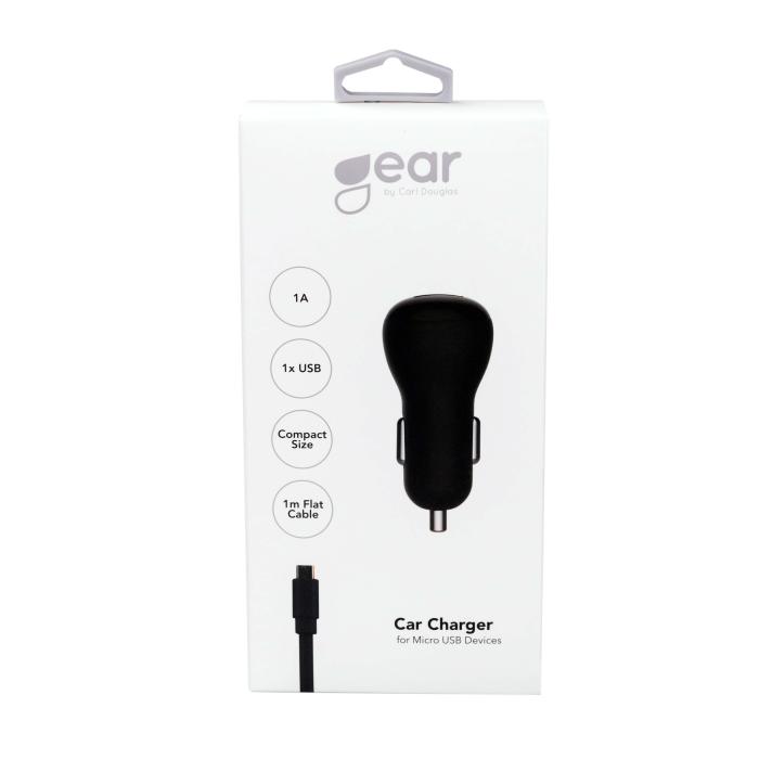 GEAR - GEAR Laddare 12-24V 1xUSB 1A Svart MicroUSB Kabel platt 1m