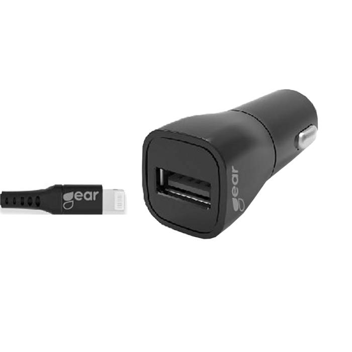 GEAR - GEAR - Laddare 12-24V 1xUSB 2,4A Svart Lightning Kabel 1m MFI C89