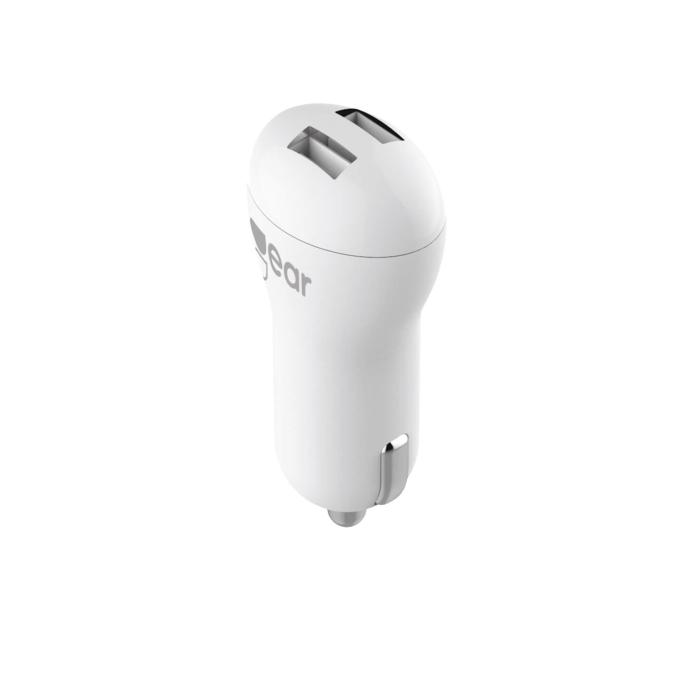 GEAR - GEAR Laddare 12-24V 2xUSB 2,4A Vit MicroUSB Kabel Rund 1m