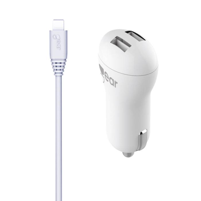 GEAR - GEAR Laddare 12-24V 2xUSB 2,4A Vit MicroUSB Kabel Rund 1m