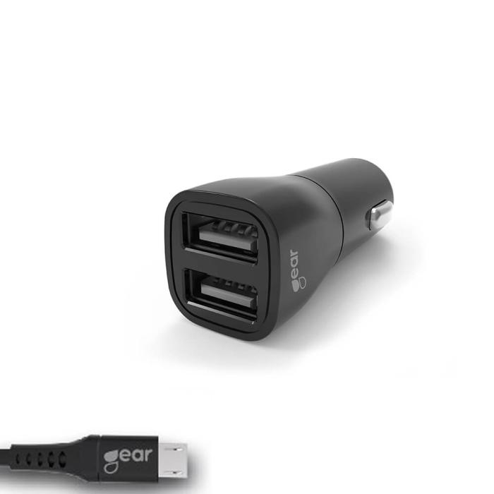GEAR - GEAR - Laddare 12-24V 2xUSB 3.4A Svart MicroUSB Kabel 1m