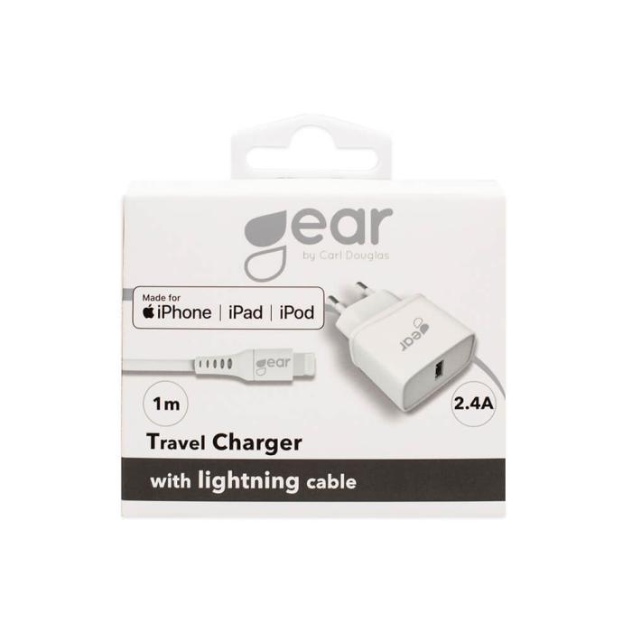 GEAR - GEAR - Laddare 220V 1xUSB 2,4A Vit Lightning Kabel 1m MFI C89