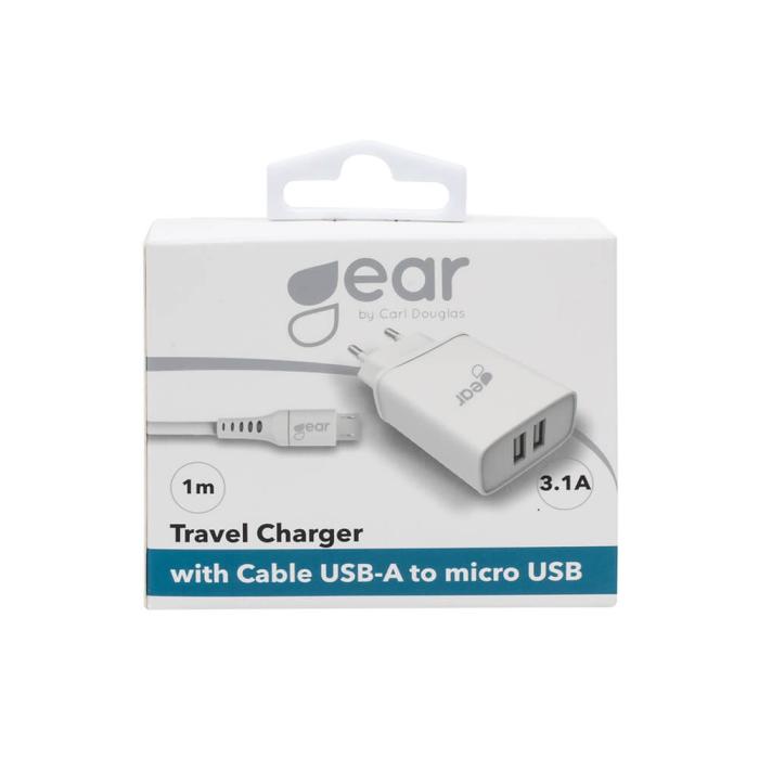 GEAR - GEAR - Laddare 220V 2xUSB 3.1A Vit MicroUSB Kabel 1m