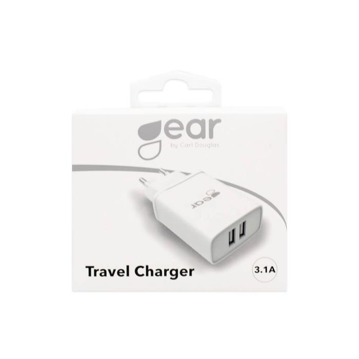 UTGATT1 - GEAR - Laddare 220V 2xUSB-A 3,1A - Vit