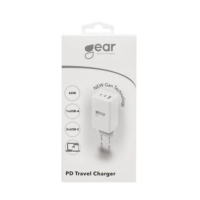 GEAR - GEAR - Laddare GAN 220V 2xUSB-C Plus 1xUSB-A 65W - Vit