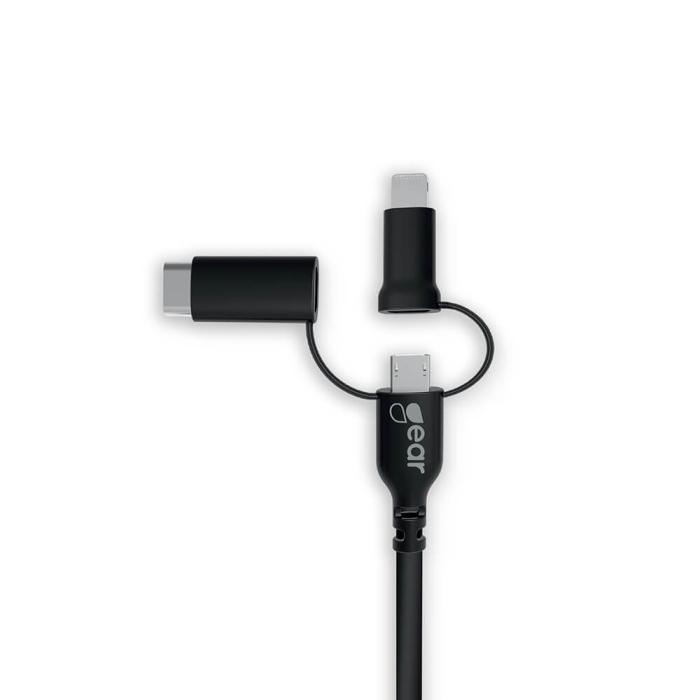 UTGATT4 - GEAR Laddkabel 3in1 Lightning USB-C Micro-USB 1.5m Svart MFI C89