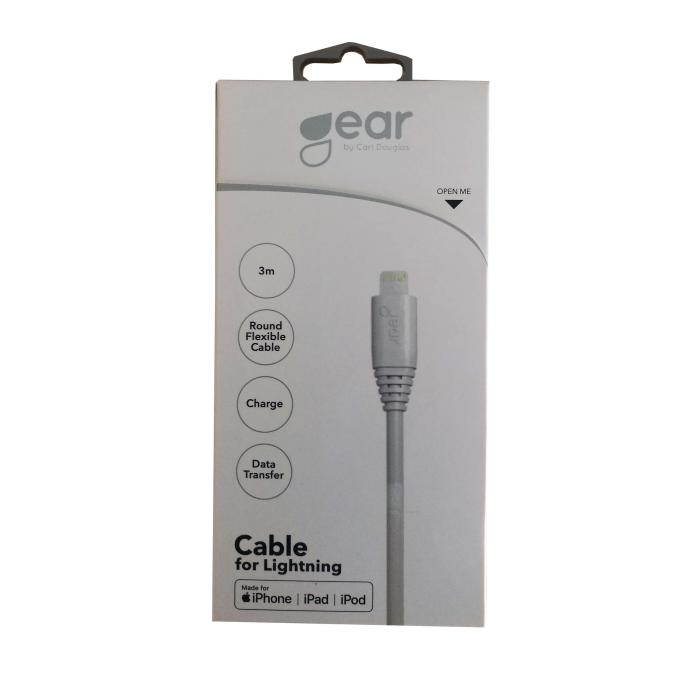 GEAR - GEAR USB-A till Lightning kabel 3m Vit MFI Rund kabel