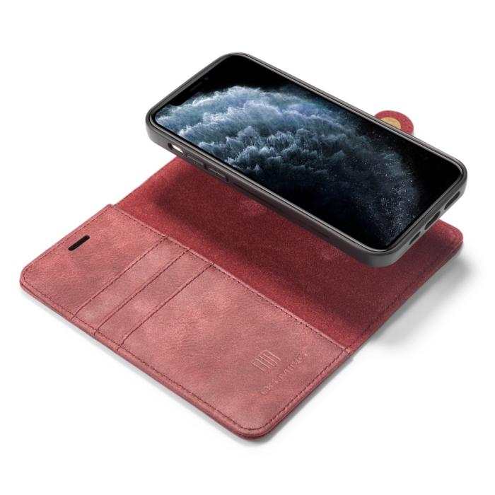 UTGATT1 - DG.MING Detachable Äkta Läder Plånboksfodral iPhone 12 Pro Max - Röd