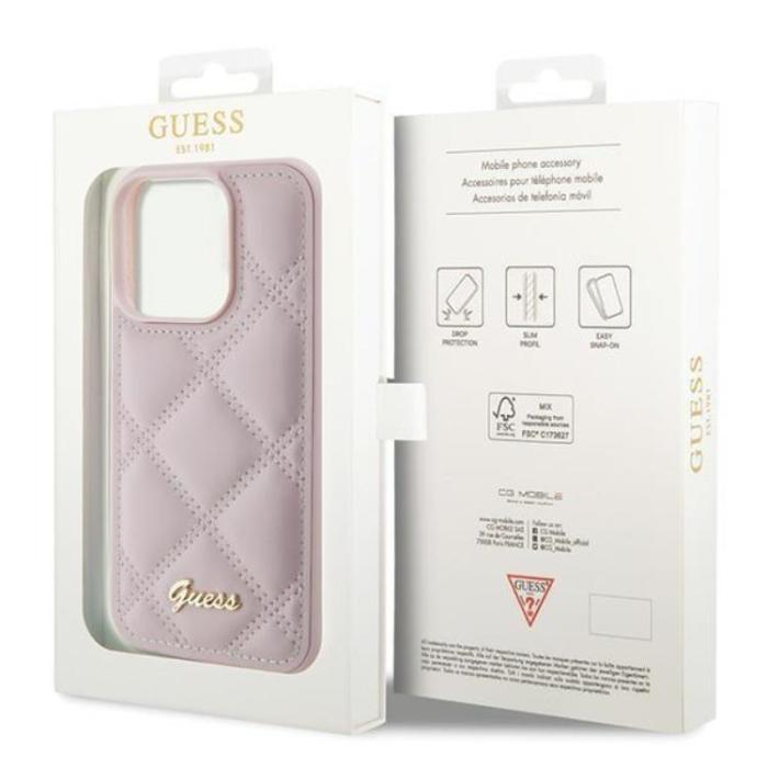 Guess - Guess iPhone 15 Pro Max Mobilskal Quilted Metal Logo - Rosa