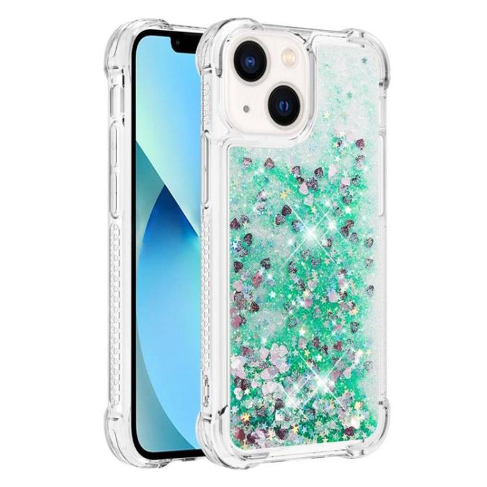 OEM - iPhone 14 Plus Skal Liquid Floating Glitter - Grön
