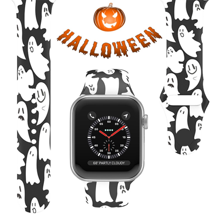 A-One Brand - Apple Watch (42/44/45/mm) Armband halloween floral - Vit Ghost