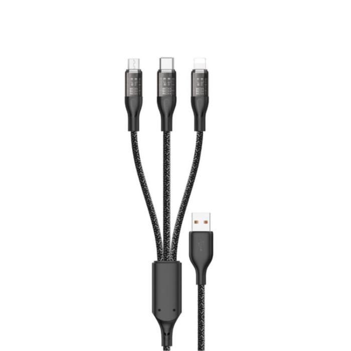 Dudao - Dudao 3in1 USB-A till USB-C, Lightning, microUSB kabel 120W 1.2m