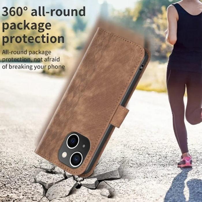 Taltech - iPhone 15 Plus Plånboksfodral Tryck - Brun