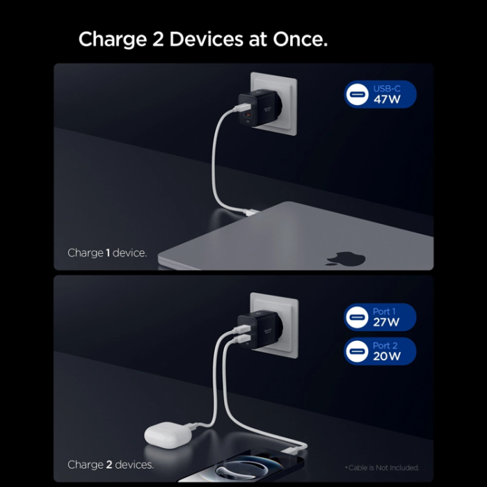 Spigen - Spigen 2-Port Nätverk Laddare 47W ESSENTIAL EE472EU