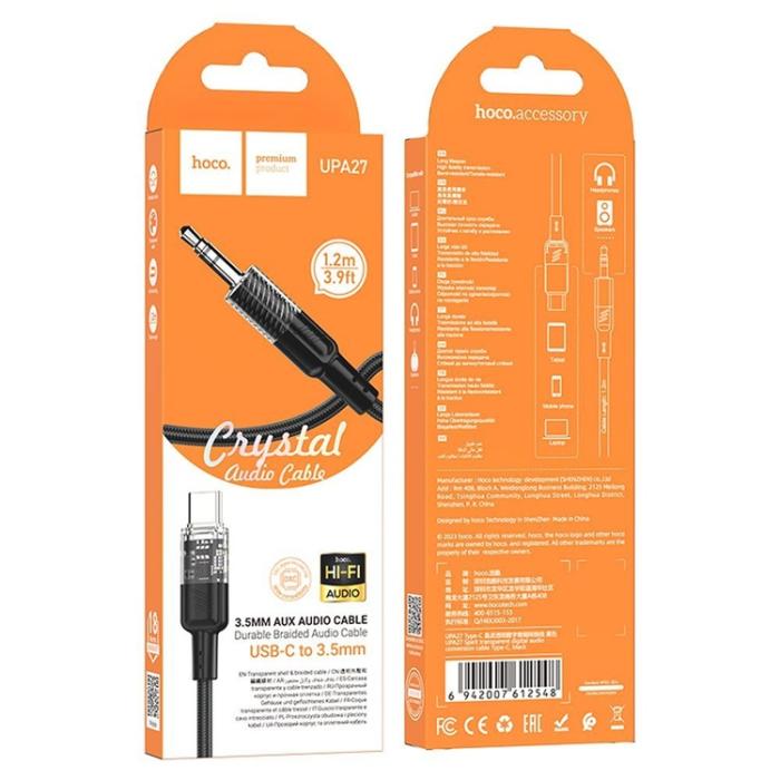 Hoco - Hoco Aux Kabel 3.5mm Mini Jack Till USB-C 1.2m - Svart