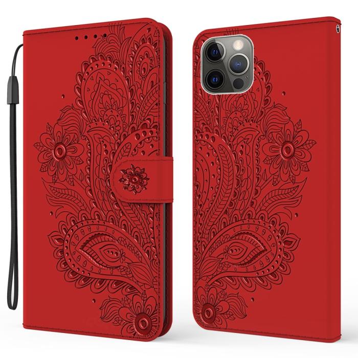 OEM - Blommor iPhone 13 Pro Plånboksfodral - Röd