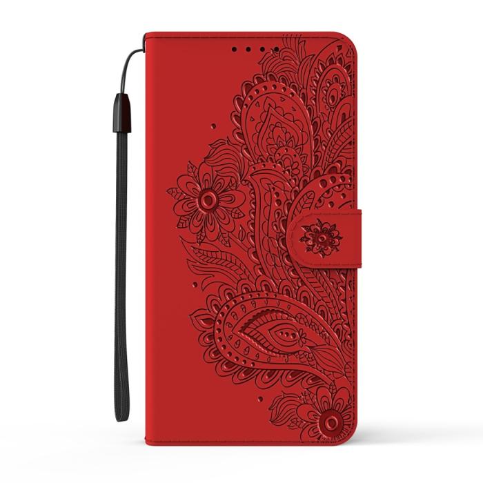 OEM - Blommor iPhone 13 Pro Plånboksfodral - Röd