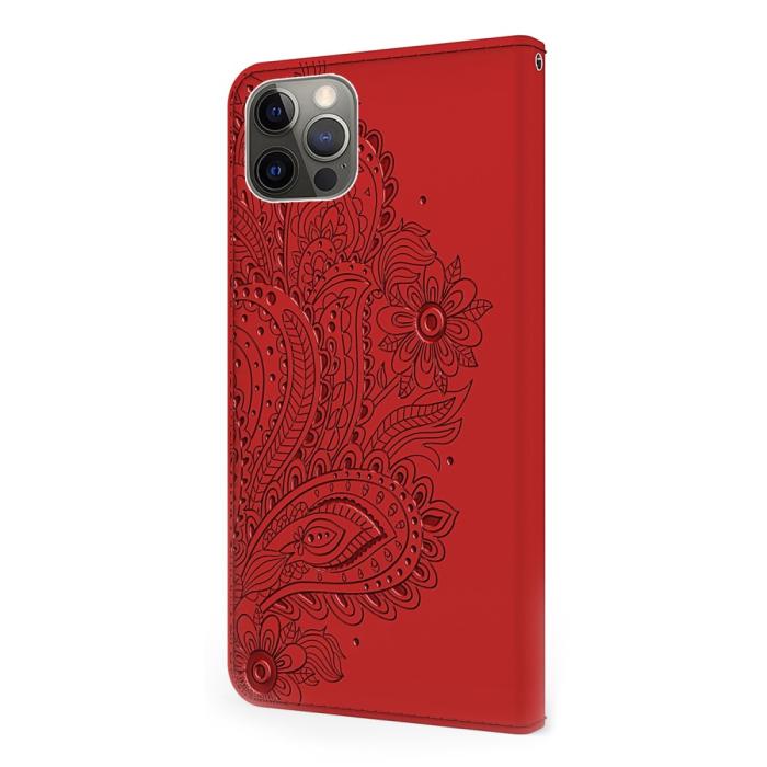 OEM - Blommor iPhone 13 Pro Plånboksfodral - Röd