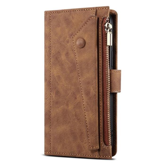 OEM - iPhone 14 Plånboksfodral Flap Zipper Strap - Brun