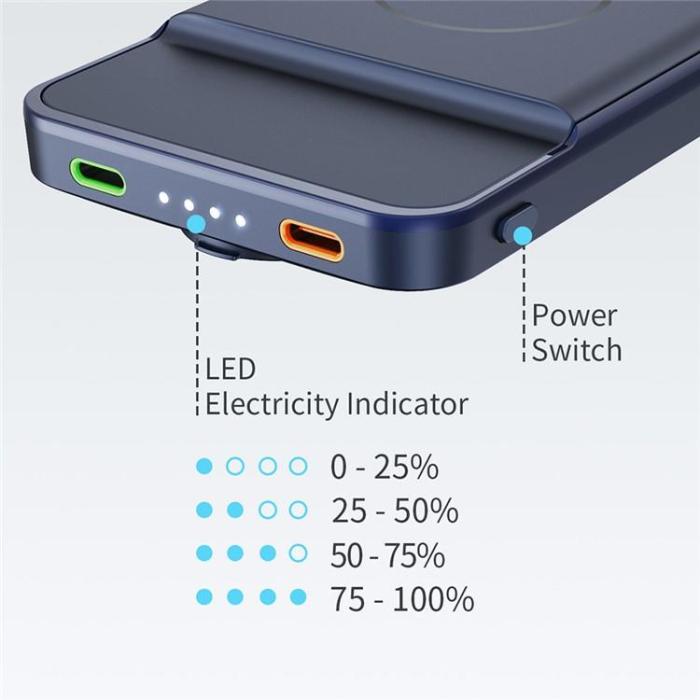 A-One Brand - Magnetic Trådlös Powerbank 10000mAh 15W Kickstand - Blå