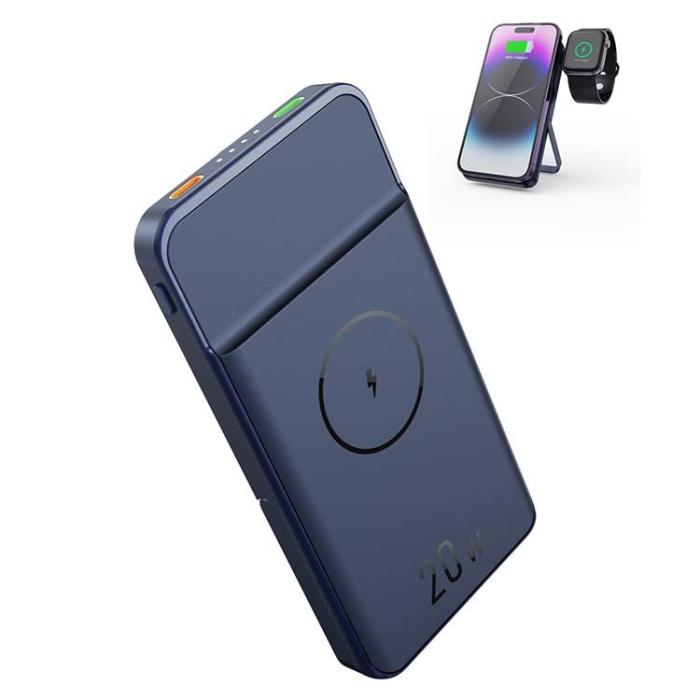 A-One Brand - Magnetic Trådlös Powerbank 10000mAh 15W Kickstand - Blå