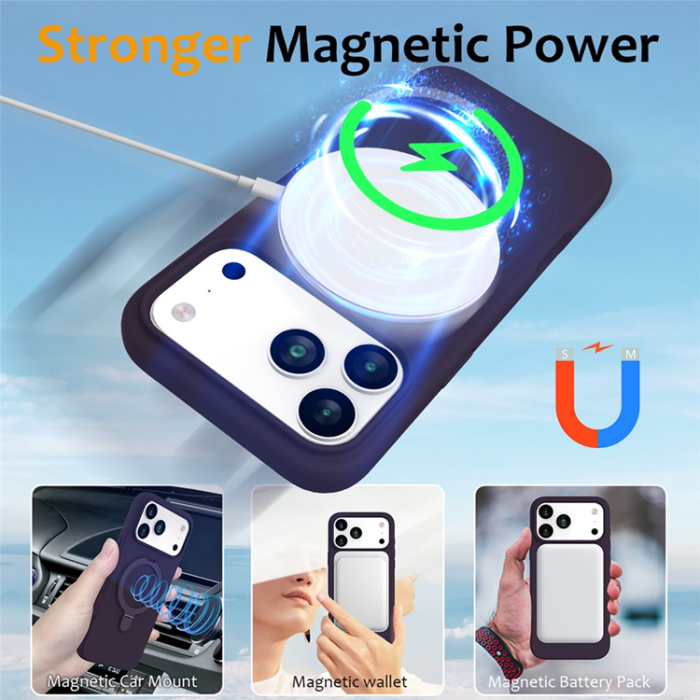 A-One Brand - iPhone 17 Pro Mobiskal MagSafe Kickstand PC + Silikon - Mörklila