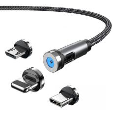 A-One Brand - 3in1 magnetisk USB-A till USB-C, Lightning, microUSB kabel 1m