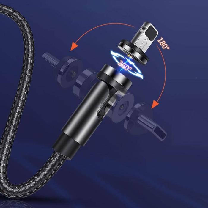 A-One Brand - 3in1 magnetisk USB-A till USB-C, Lightning, microUSB kabel 1m