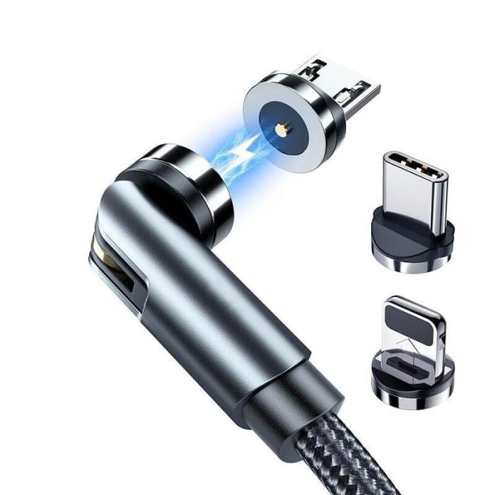 A-One Brand - 3in1 magnetisk USB-A till USB-C, Lightning, microUSB kabel 1m