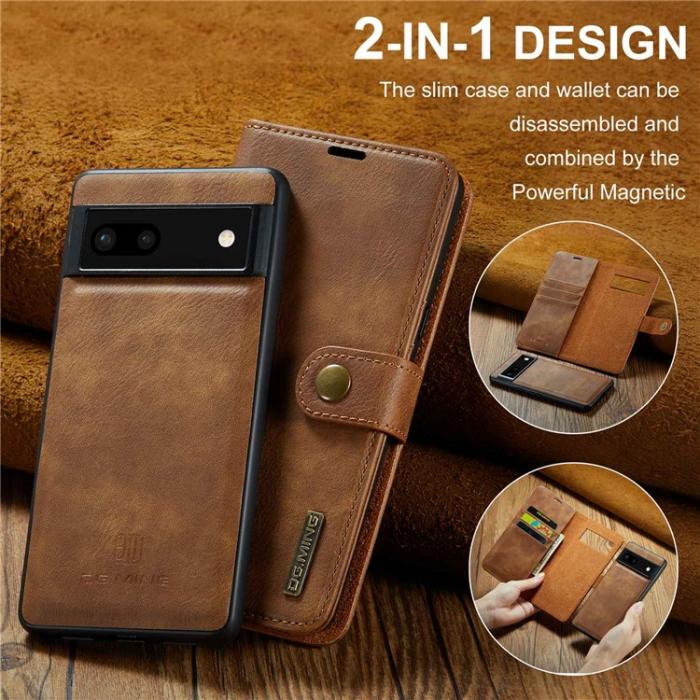 DG.MING - DG.MING Google Pixel 6a Plånboksfodral Detachable 2in1 Äkta Läder - Brun