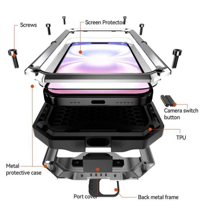 R-JUST - R-JUST Mobilskal till iPhone 17 Med Härdad Glas - Silver