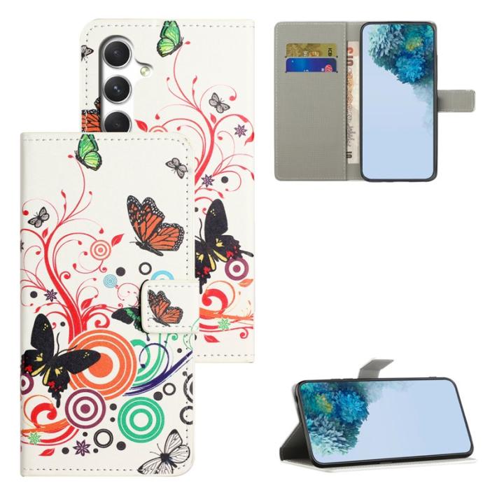 OEM - Samsung Galaxy A57 Plånboksfodral Konstläder Mönstertryck - Vit Butterfly