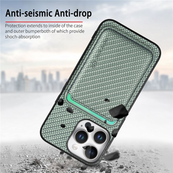 A-One Brand - iPhone 16 Pro Max Mobilskal korthållare Carbon Fiber - Grön