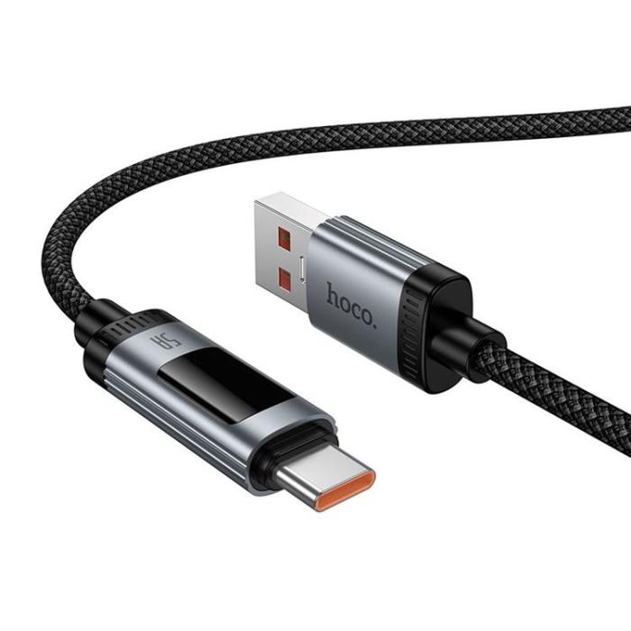 Hoco - HOCO USB-A till USB-C 100W Kabel 6A 1.2m med Display U148 - Svart