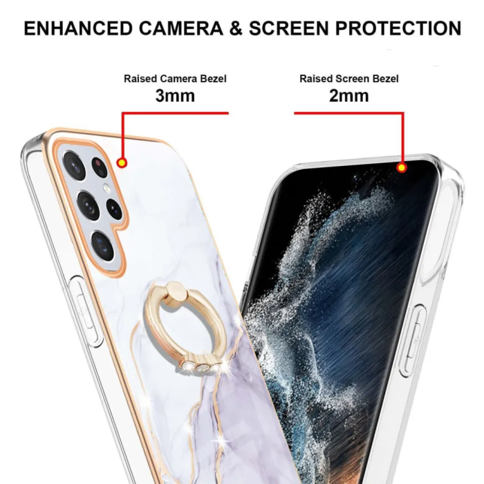 OEM - Galaxy S23 Ultra Skal Ringhållare Roterbart, Marmorerat - Vit