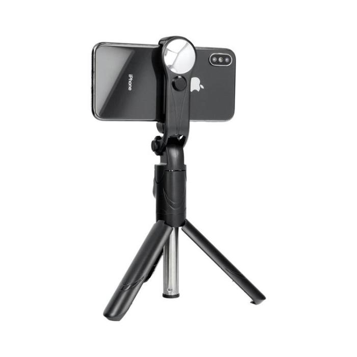 OEM - Combo Selfiestick med Tripod och fjärrkontroll Bluetooth med Spegel - Svart