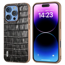 ABEEL - ABEEL iPhone 16 Pro Max Mobilskal Äkta läder Crocodile - Svart