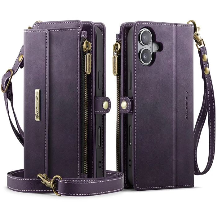 Caseme - Caseme iPhone 16 Plånboksfodral RFID Blocking Zipper - Lila