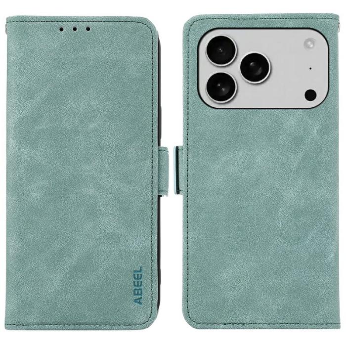 ABEEL - ABEEL iPhone 17 Pro Plånboksfodral Konstläder Folio Ställ Blå